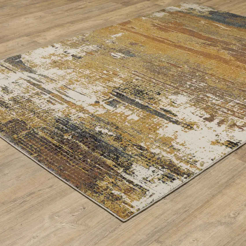 Gold And Beige Abstract Area Rug Photo 9