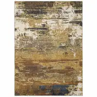 Photo of Gold Brown Rust Grey Blue And Beige Abstract Power Loom Stain Resistant Area Rug