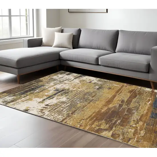 Gold Brown Rust Grey Blue And Beige Abstract Power Loom Stain Resistant Area Rug Photo 1