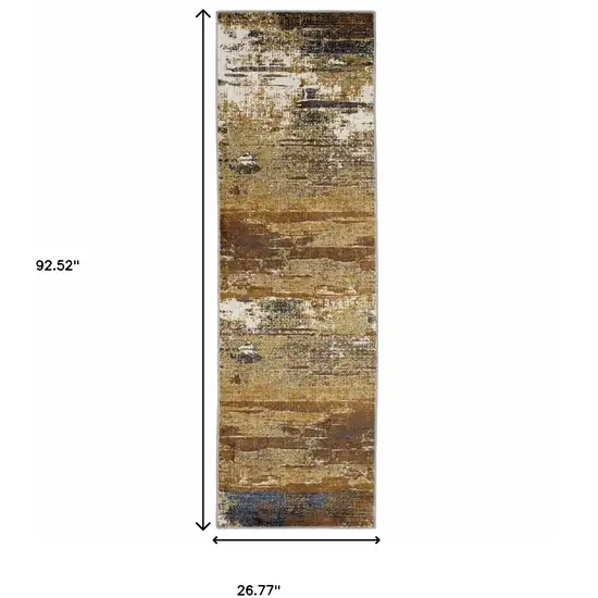 2' X 8' Gold Brown Rust Grey Blue And Beige Abstract Power Loom Stain Resistant Runner Rug Photo 3