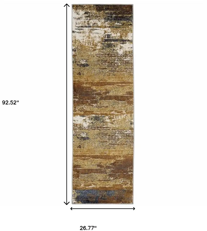 2' X 8' Gold Brown Rust Grey Blue And Beige Abstract Power Loom Stain Resistant Runner Rug Photo 3