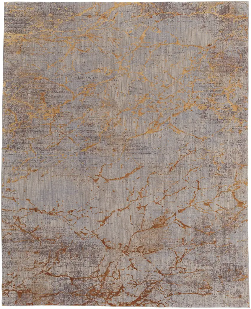 Gold Brown and Gray Abstract Power Loom Area Rug Photo 2