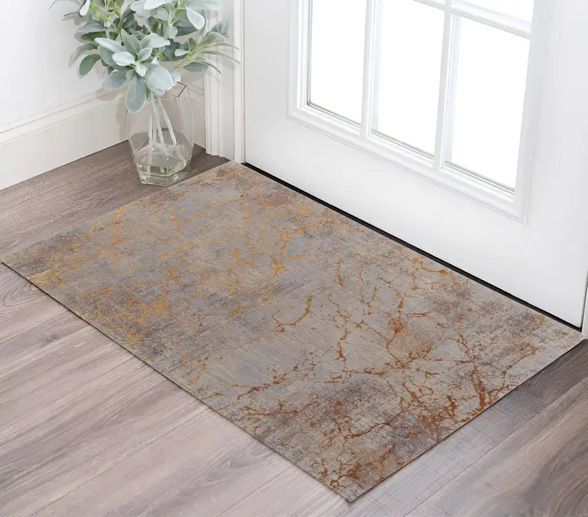 Gold Brown and Gray Abstract Power Loom Area Rug Photo 1