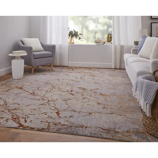 Gold Brown and Gray Abstract Power Loom Area Rug Photo 9