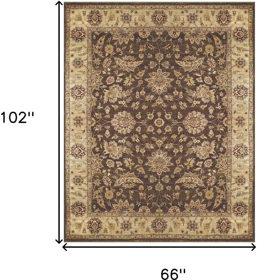 Gold Brown and Tan Wool Oriental Hand Knotted Area Rug Photo 3