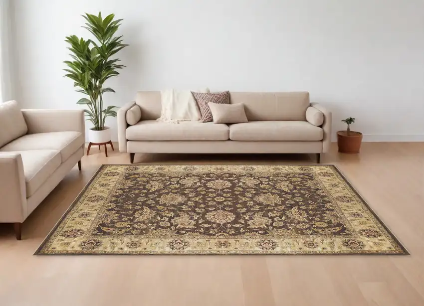 Gold Brown and Tan Wool Oriental Hand Knotted Area Rug Photo 1