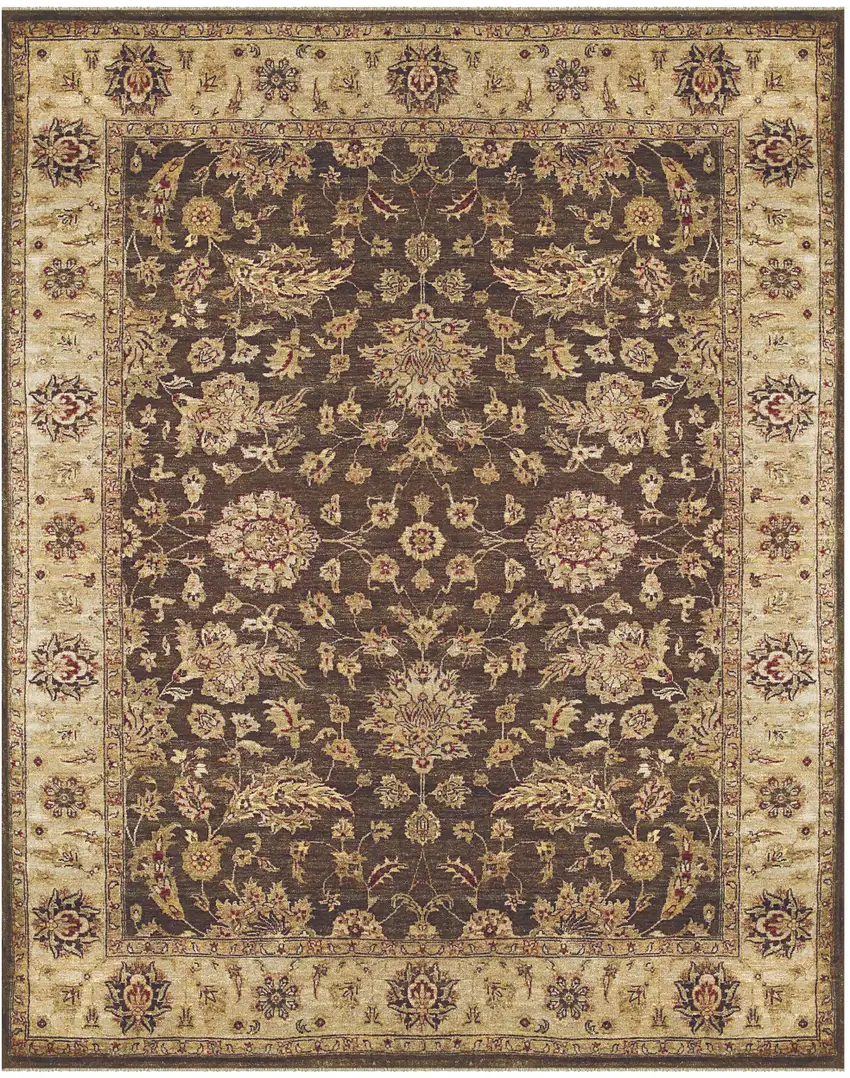 Gold Brown and Tan Wool Oriental Hand Knotted Area Rug Photo 2