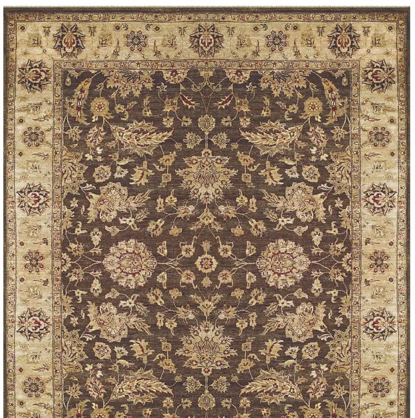 Gold Brown and Tan Wool Oriental Hand Knotted Area Rug Photo 5