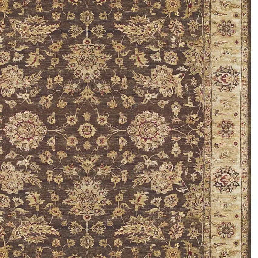Gold Brown and Tan Wool Oriental Hand Knotted Area Rug Photo 7