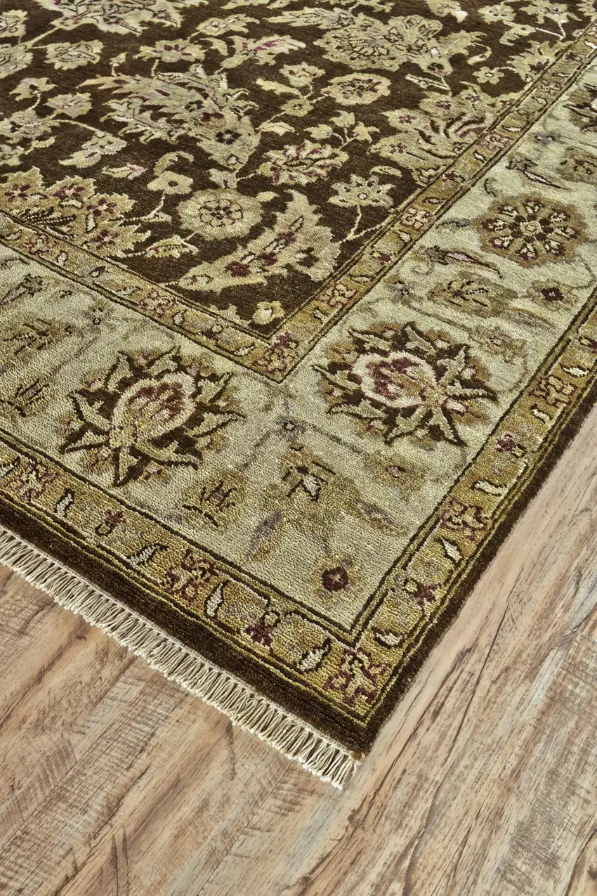 Gold Brown and Tan Wool Oriental Hand Knotted Area Rug Photo 6