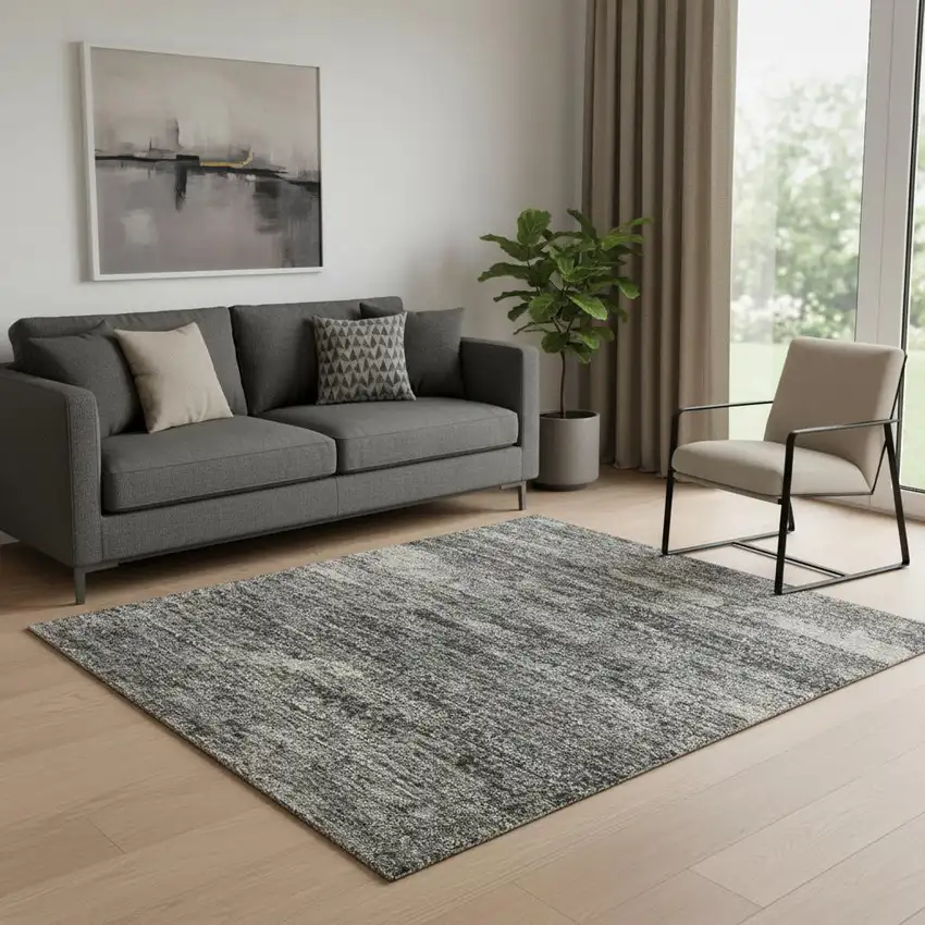 Gold Charcoal And Gray Abstract Washable Area Rug With UV Protection Photo 2