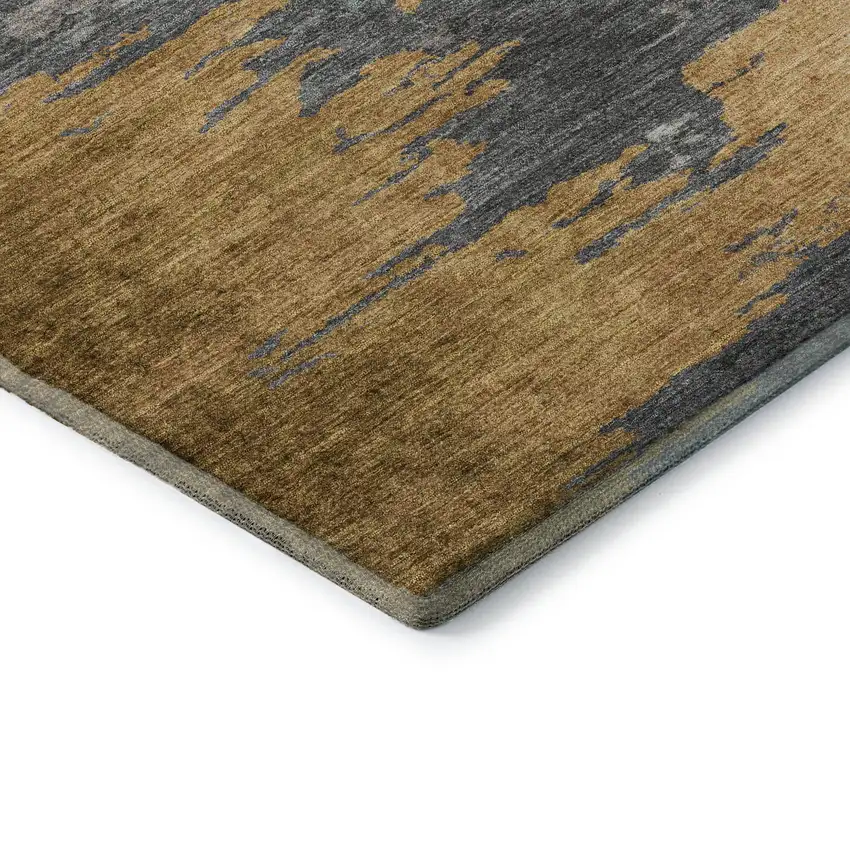 Gold Charcoal And Gray Abstract Washable Area Rug With UV Protection Photo 9
