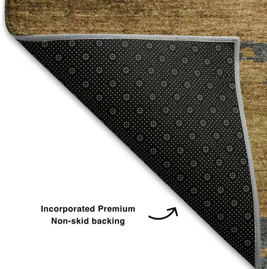 Gold Charcoal And Gray Abstract Washable Area Rug With UV Protection Photo 8