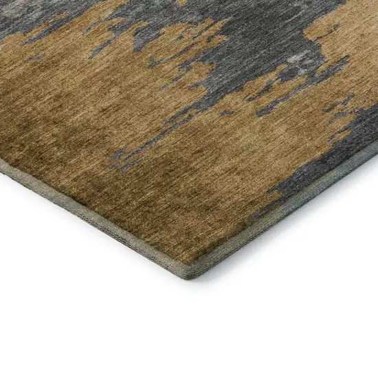 Gold Charcoal And Gray Abstract Washable Area Rug With UV Protection Photo 9