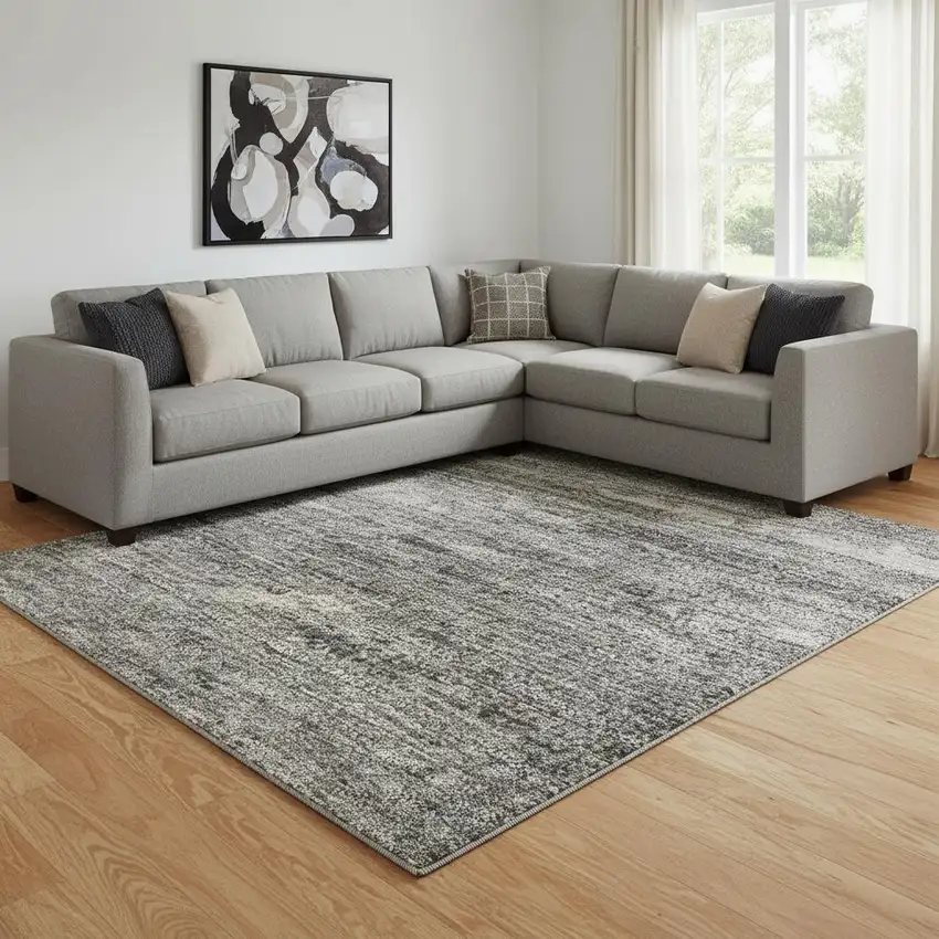 Gold Charcoal And Gray Abstract Washable Area Rug With UV Protection Photo 2