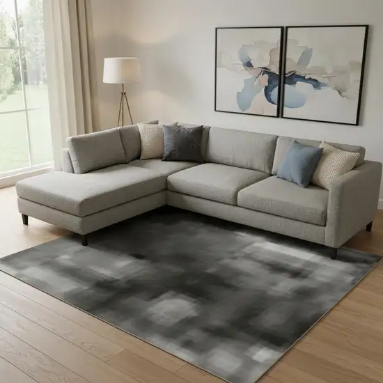 Gold Charcoal And Gray Abstract Washable Area Rug With UV Protection Photo 2