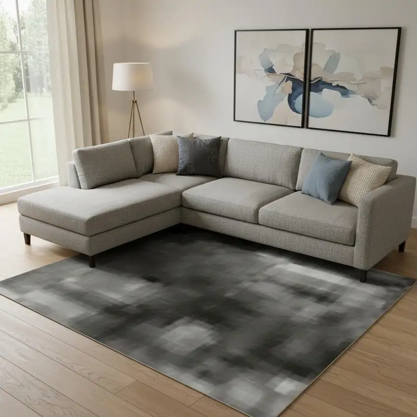 Gold Charcoal And Gray Abstract Washable Area Rug With UV Protection Photo 2