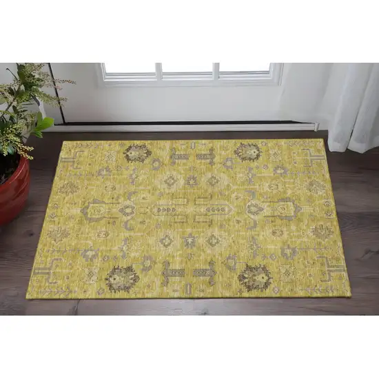 Gold Charcoal And Gray Oriental Washable Area Rug With UV Protection Photo 2