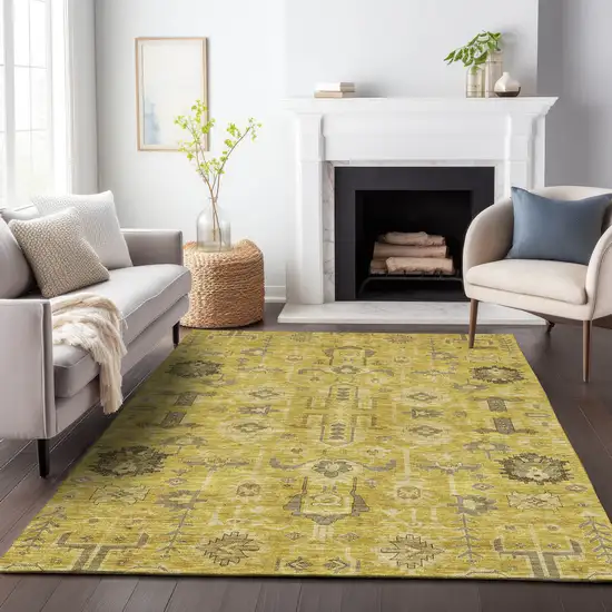 Gold Charcoal And Gray Oriental Washable Area Rug With UV Protection Photo 5