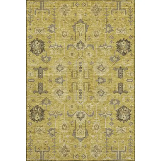 Gold Charcoal And Gray Oriental Washable Area Rug With UV Protection Photo 1