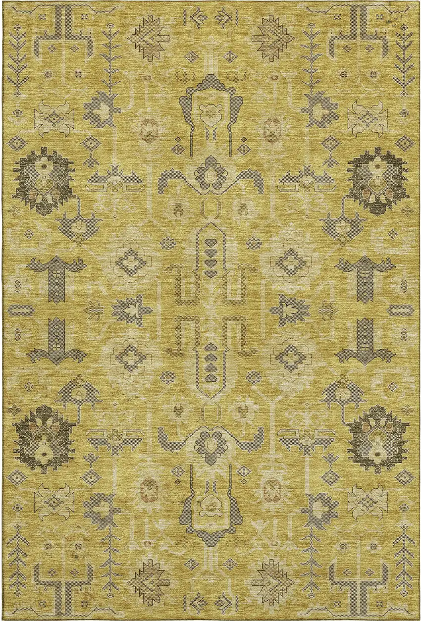 Gold Charcoal And Gray Oriental Washable Area Rug With UV Protection Photo 1