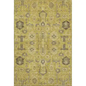 Photo of Gold Charcoal And Gray Oriental Washable Area Rug With UV Protection