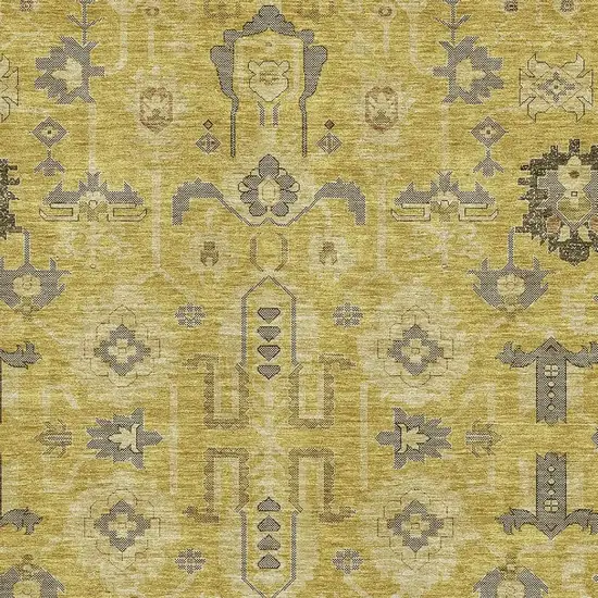 Gold Charcoal And Gray Oriental Washable Area Rug With UV Protection Photo 3