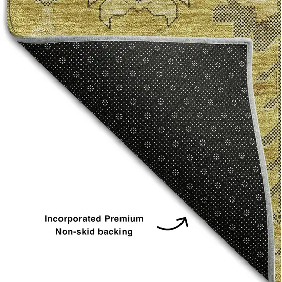 Gold Charcoal And Gray Oriental Washable Area Rug With UV Protection Photo 6
