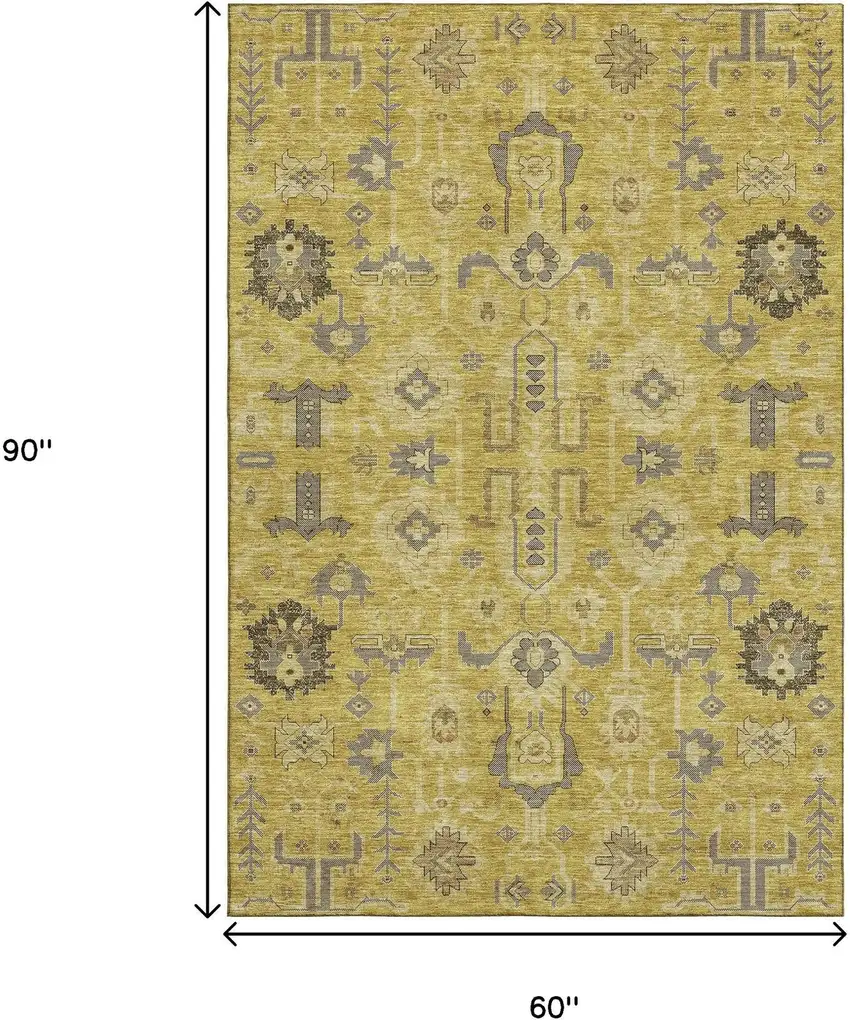 Gold Charcoal And Gray Oriental Washable Area Rug With UV Protection Photo 3