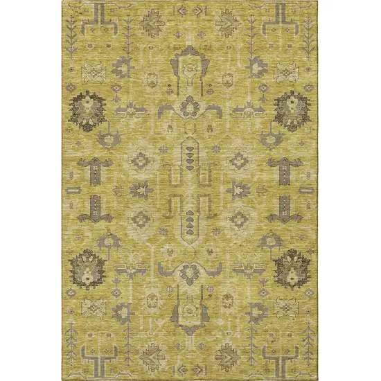 Gold Charcoal And Gray Oriental Washable Area Rug With UV Protection Photo 4