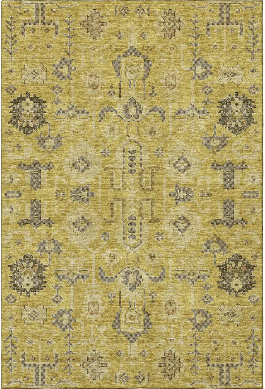 Gold Charcoal And Gray Oriental Washable Area Rug With UV Protection Photo 4