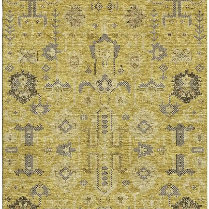 Gold Charcoal And Gray Oriental Washable Area Rug With UV Protection Photo 5