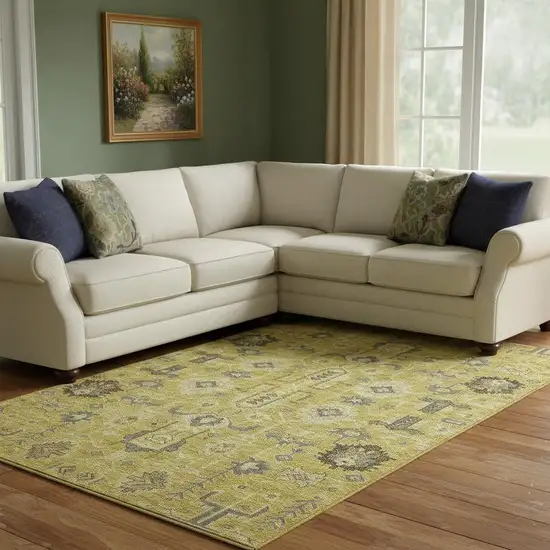 Gold Charcoal And Gray Oriental Washable Area Rug With UV Protection Photo 1