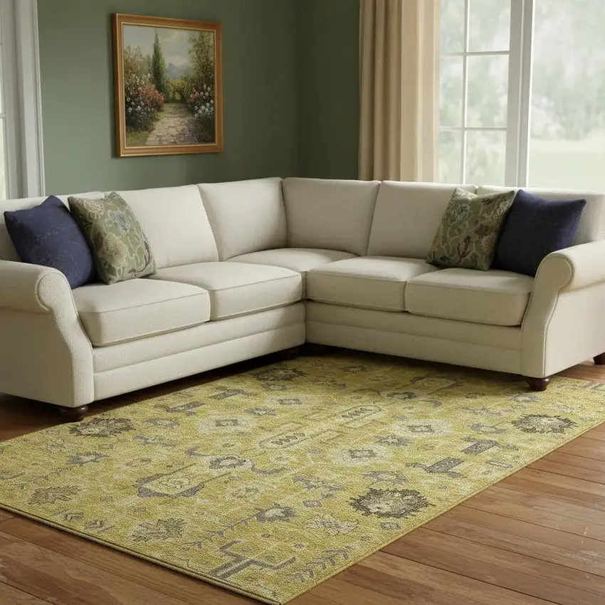 Gold Charcoal And Gray Oriental Washable Area Rug With UV Protection Photo 1