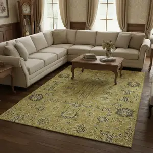Photo of Gold Charcoal And Gray Oriental Washable Area Rug With UV Protection