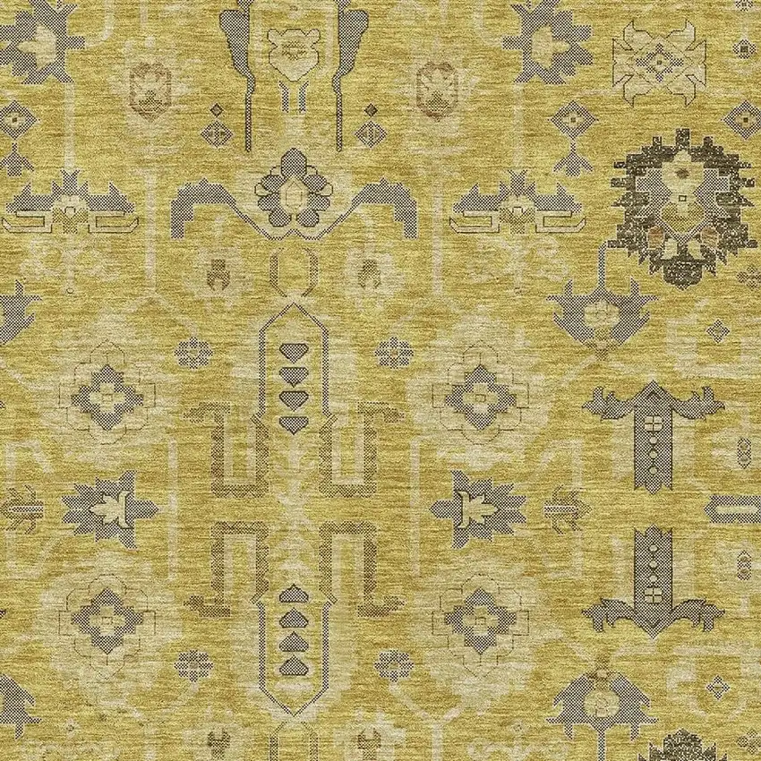 Gold Charcoal And Gray Oriental Washable Area Rug With UV Protection Photo 4