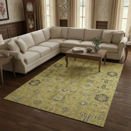 Gold Charcoal And Gray Oriental Washable Area Rug With UV Protection Photo 1