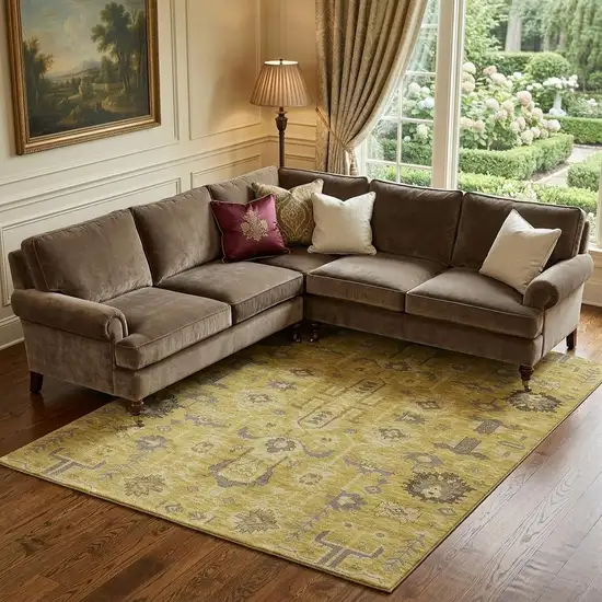 Gold Charcoal And Gray Oriental Washable Area Rug With UV Protection Photo 1