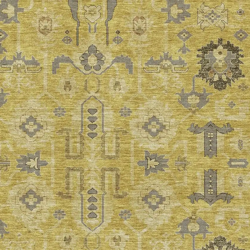 Gold Charcoal And Gray Oriental Washable Area Rug With UV Protection Photo 4