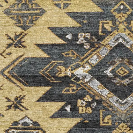 Gold Charcoal And Gray Tribal Washable Area Rug With UV Protection Photo 3
