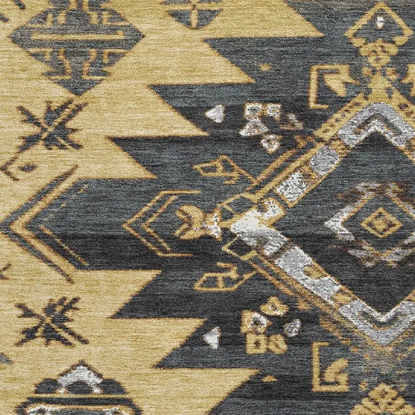 Gold Charcoal And Gray Tribal Washable Area Rug With UV Protection Photo 3