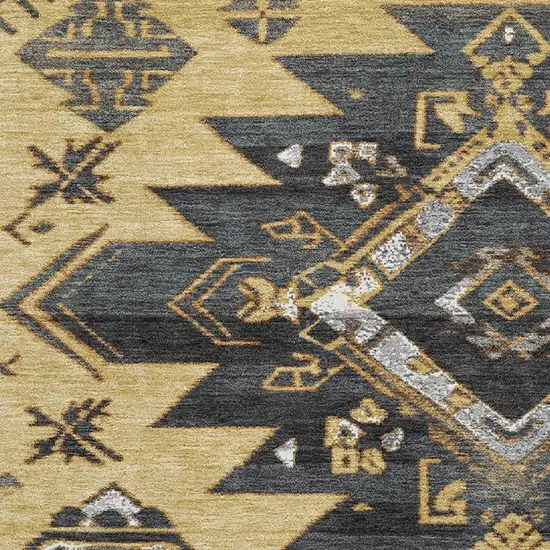 Gold Charcoal And Gray Tribal Washable Area Rug With UV Protection Photo 3