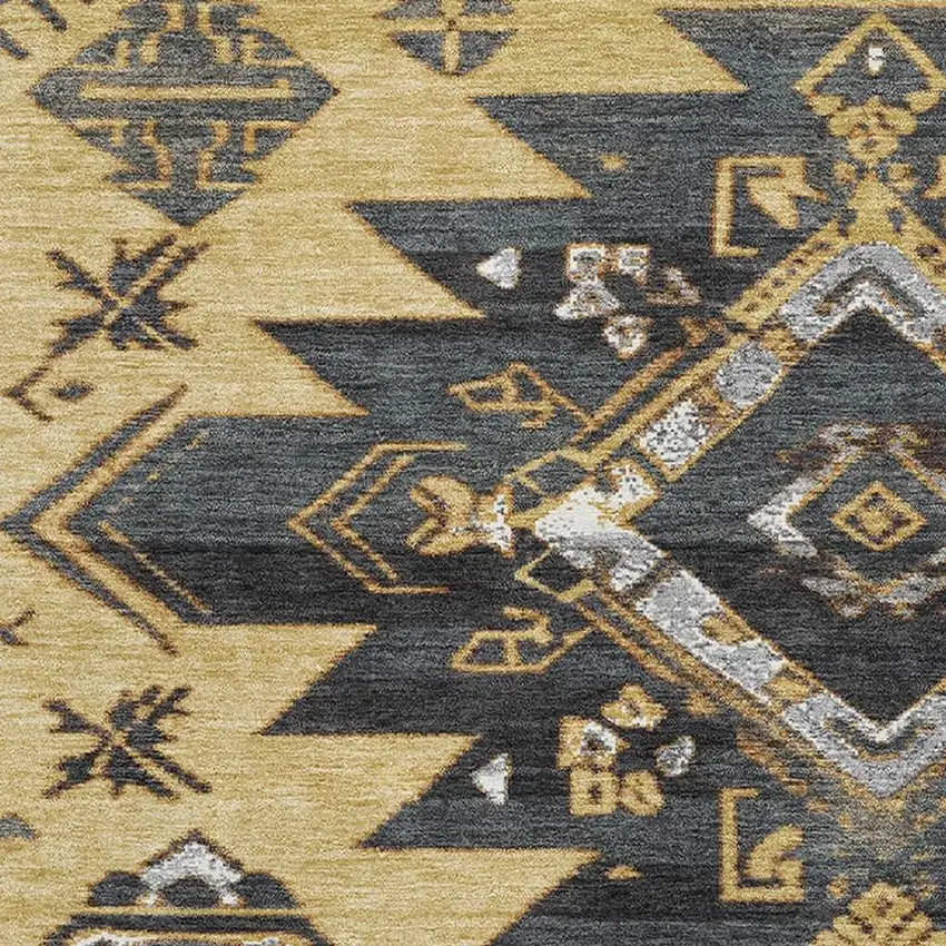 Gold Charcoal And Gray Tribal Washable Area Rug With UV Protection Photo 3