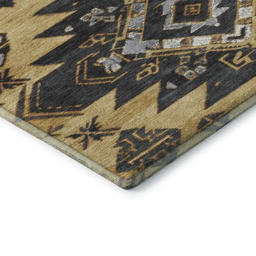 Gold Charcoal And Gray Tribal Washable Area Rug With UV Protection Photo 8