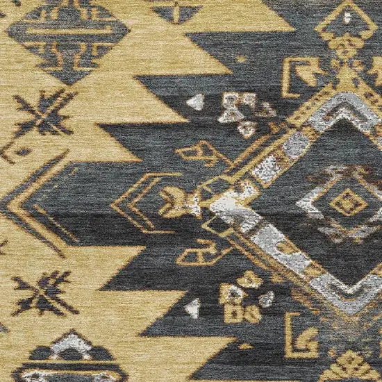 Gold Charcoal And Gray Tribal Washable Area Rug With UV Protection Photo 3