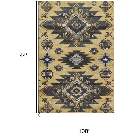 Gold Charcoal And Gray Tribal Washable Area Rug With UV Protection Photo 9