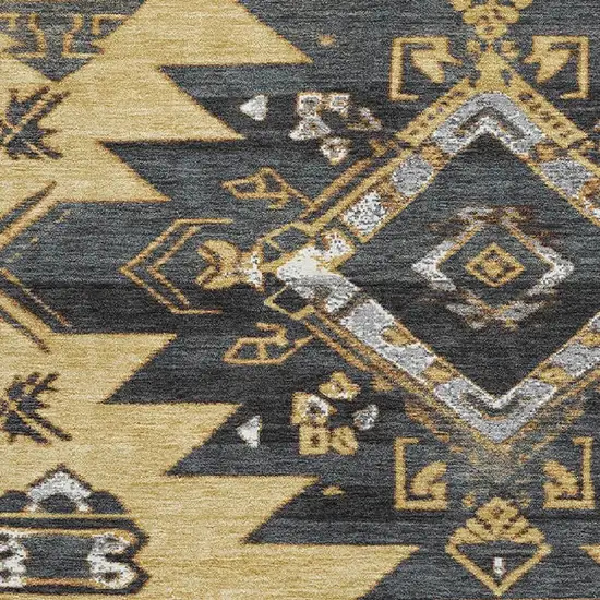 Gold Charcoal And Gray Tribal Washable Area Rug With UV Protection Photo 3