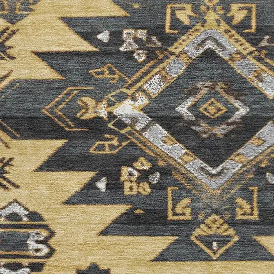 Gold Charcoal And Gray Tribal Washable Area Rug With UV Protection Photo 3