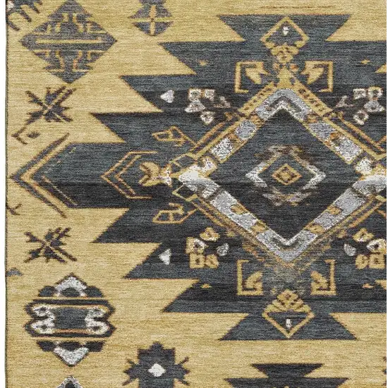 Gold Charcoal And Gray Tribal Washable Area Rug With UV Protection Photo 4