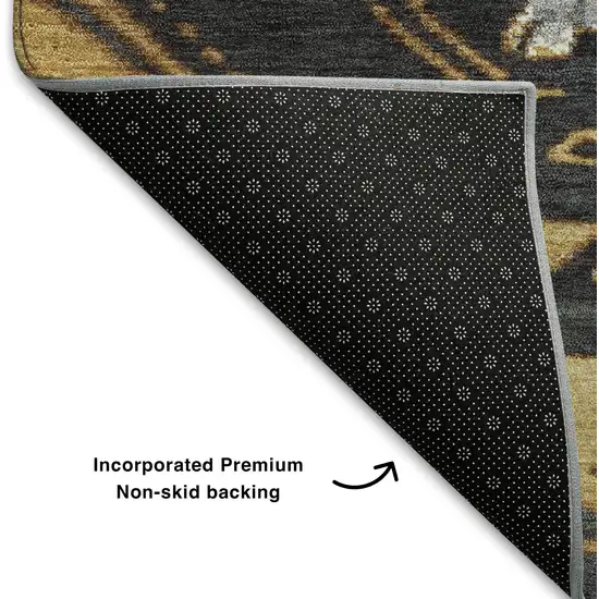 Gold Charcoal And Gray Tribal Washable Area Rug With UV Protection Photo 7
